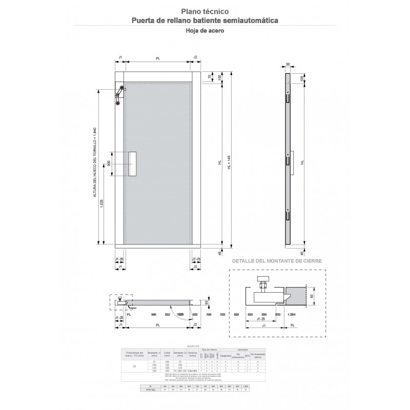 PTA SEMIAUT GLOBAL 900 DCH C/MIRILLA C/CERRADURA ACCIONAMIENTO ELECTRICO 24V S/HUECO BOTONERA
